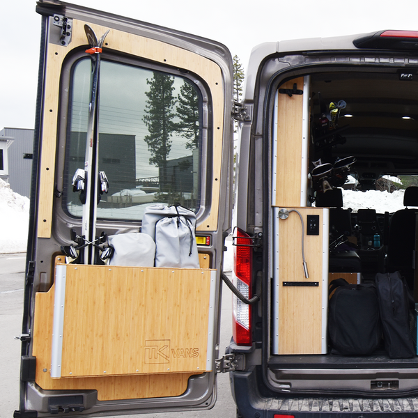 Driver Side Locker shown with Skis and Window Cover Storage